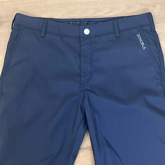 Bonobos | size 33x30 Golf navy checkered polyester pants zipper hems Men’s - Picture 2 of 10